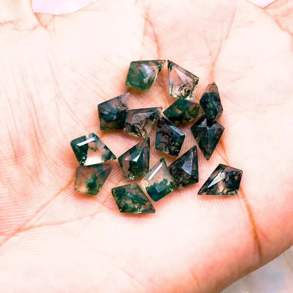 Natural Moss Agate Faceted Cabochon Kite Shape Loose Gemstone Jewellery.