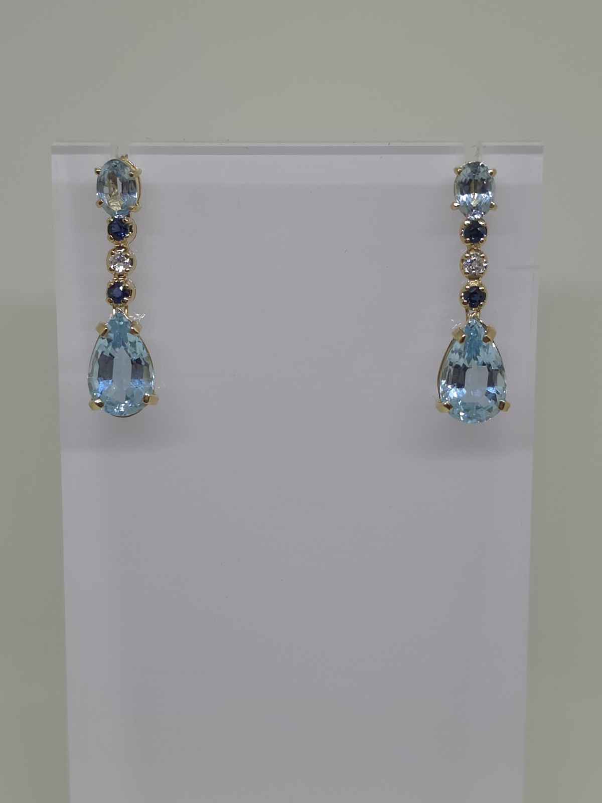 14k Yellow Gold Topaz Sapphire And Diamond Pendant And Earrings Set 8.8 Grams