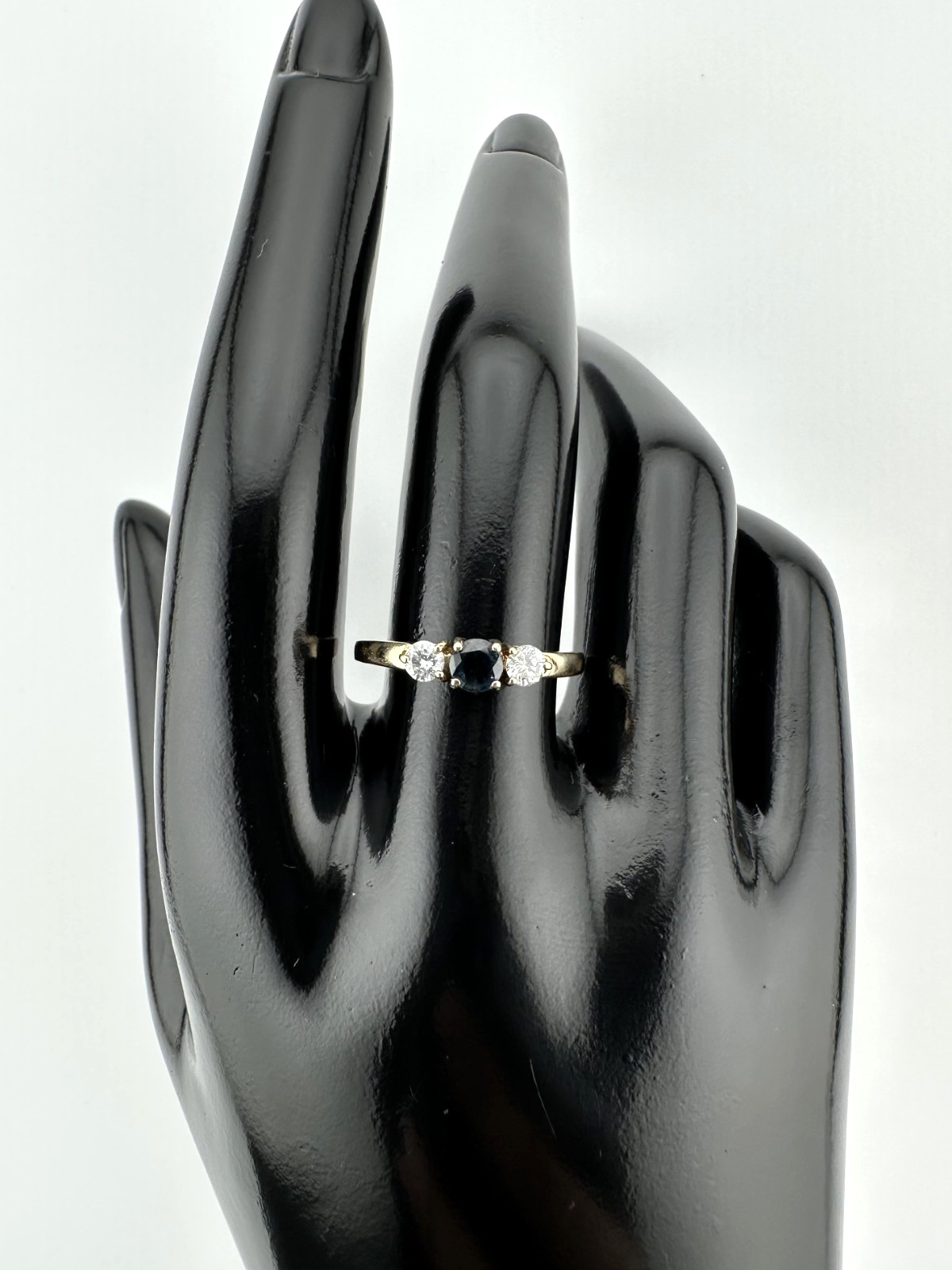 14k Yellow Gold 0.23ct Natural Sapphire Diamond 3 Stone Ring Band