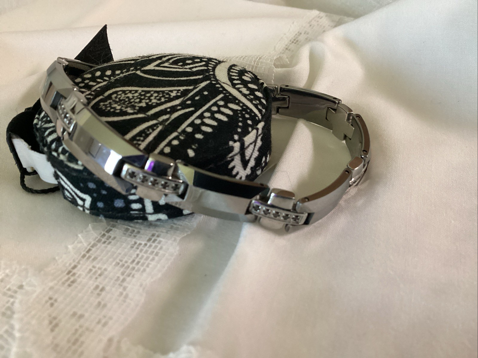 Stainless Steel Tungsten Cable Link Bracelet With Diamonds Men 8.5” Pre-owned