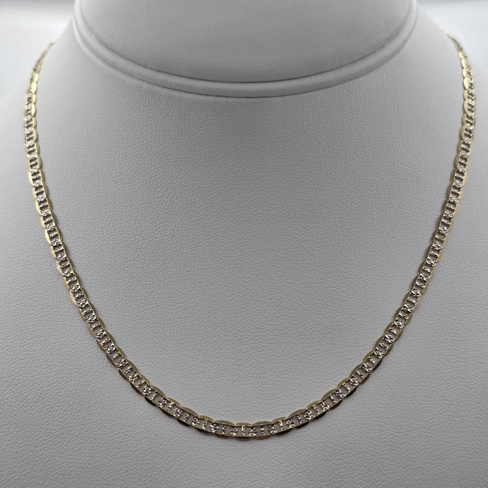 16″ 10K 2Tone Yellow & White Gold 3.5mm Anchor Mariner Link Chain Necklace ITALY