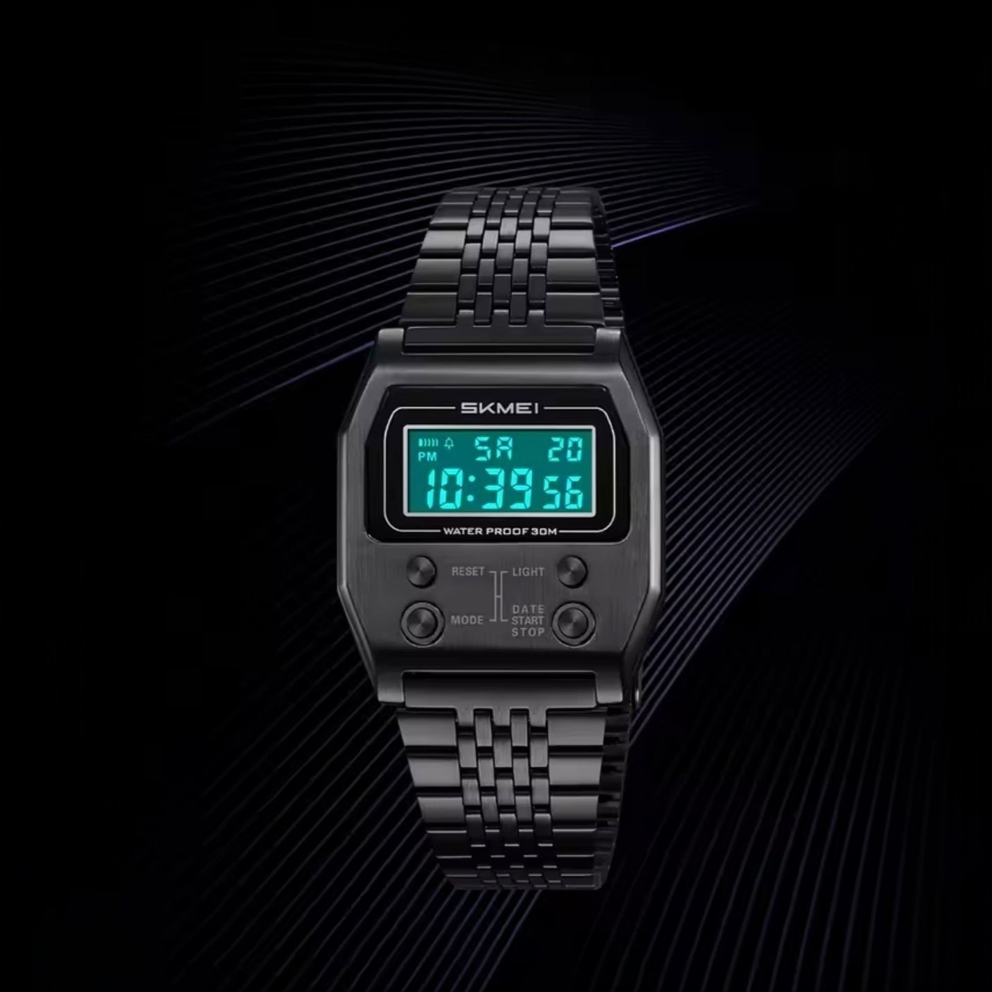 Waterproof Retro Racing StopWatch Stainless Steel Sport Luxury Electronic Black