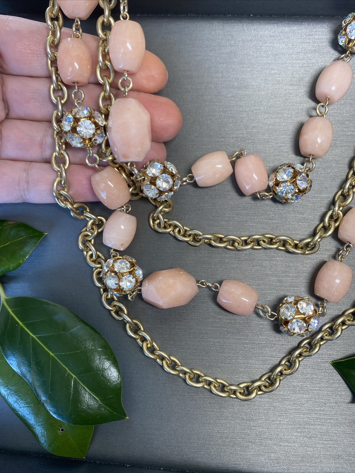 Vintage Necklace Estate Jewelry Pre-Owned Pink Gem Unusual Layered Sautoir