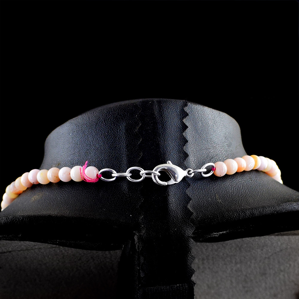 100.00 Cts Natural Pink Australian Opal Untreated Round Beads Necklace NK16 MJ7