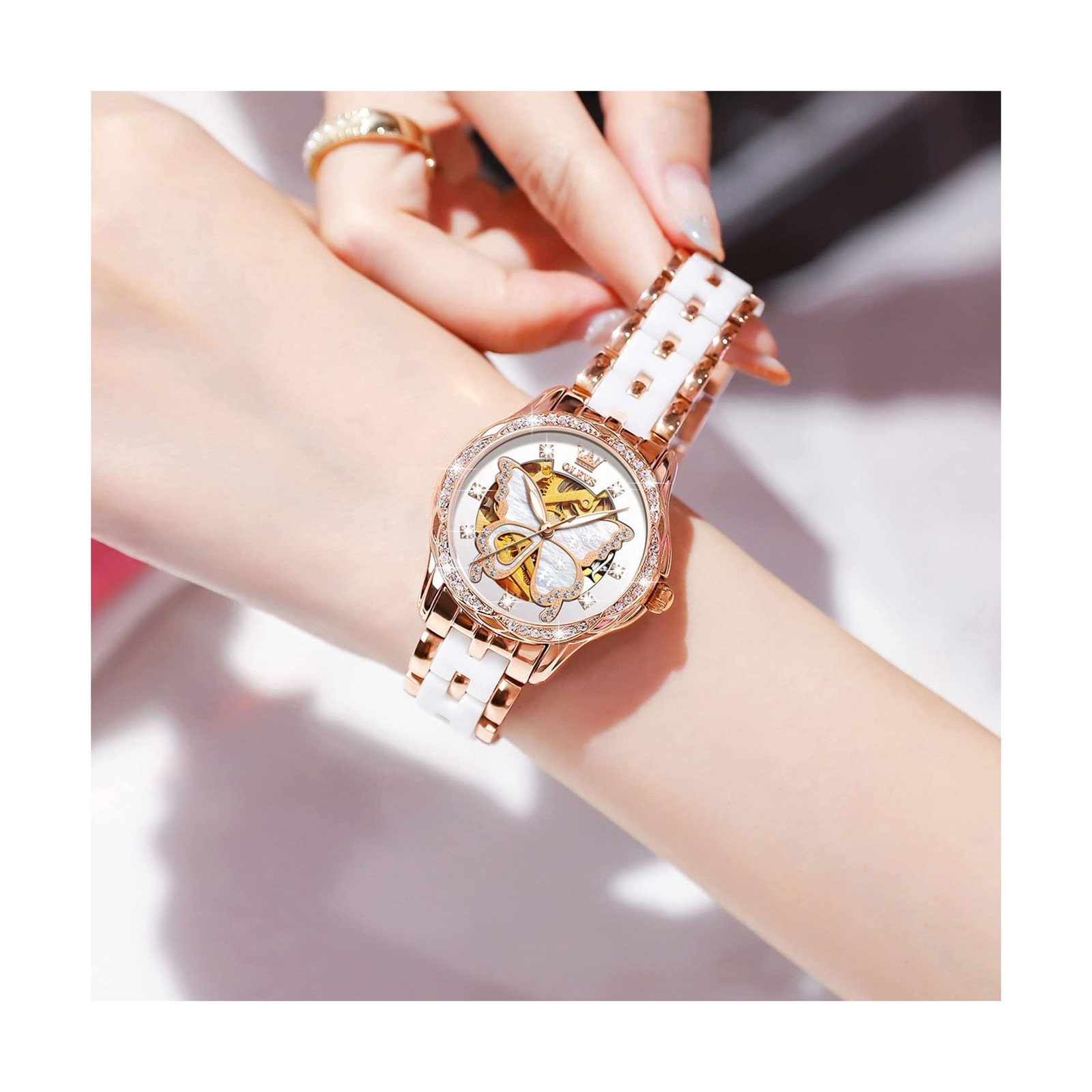 OLEVS Womens Watches Automatic Self Winding Elegant Ceramic Rose Gold Dress W…