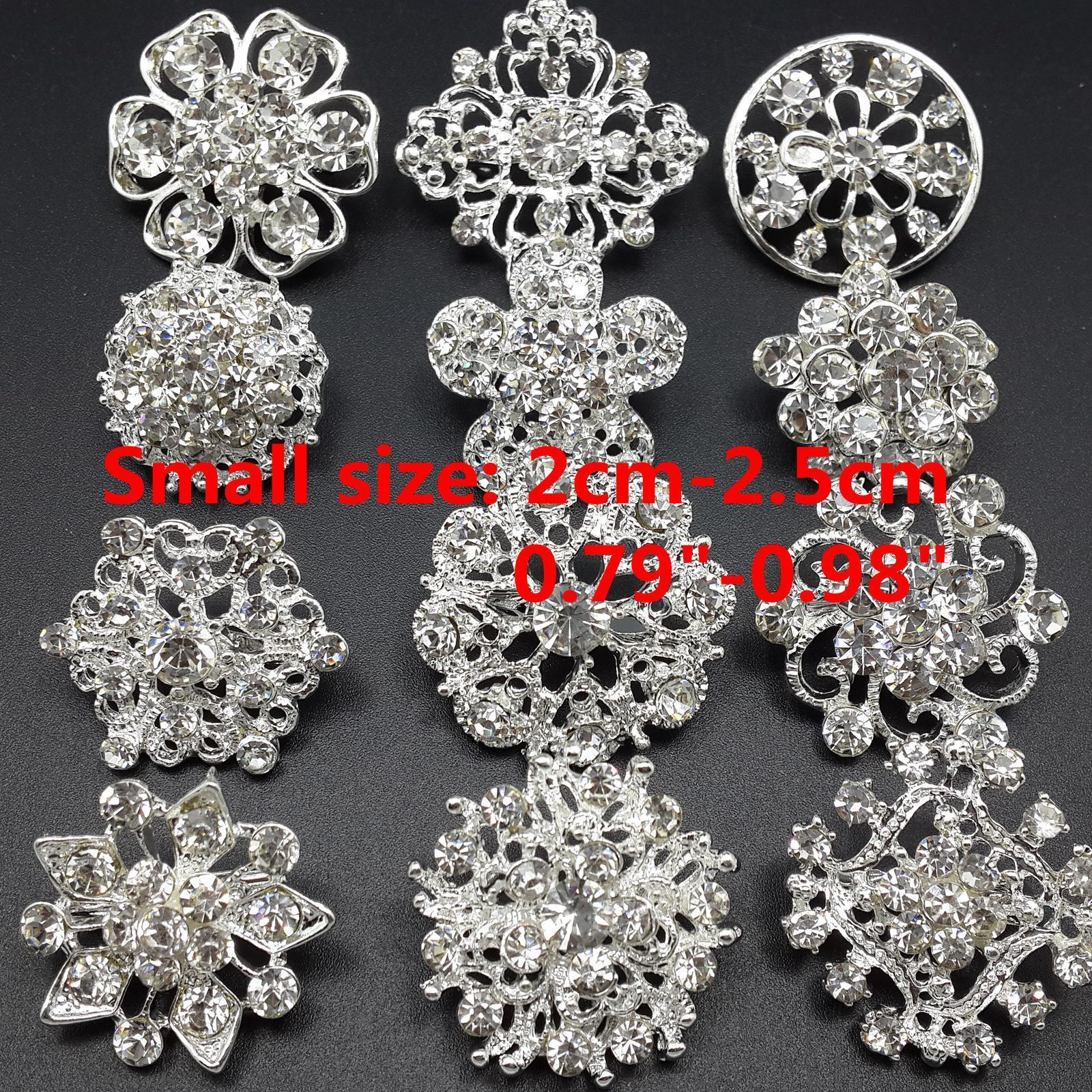 Lot 24 pc Mixed Alloy Sliver Rhinestone Crystal Brooch DIY Wedding Bouquet
