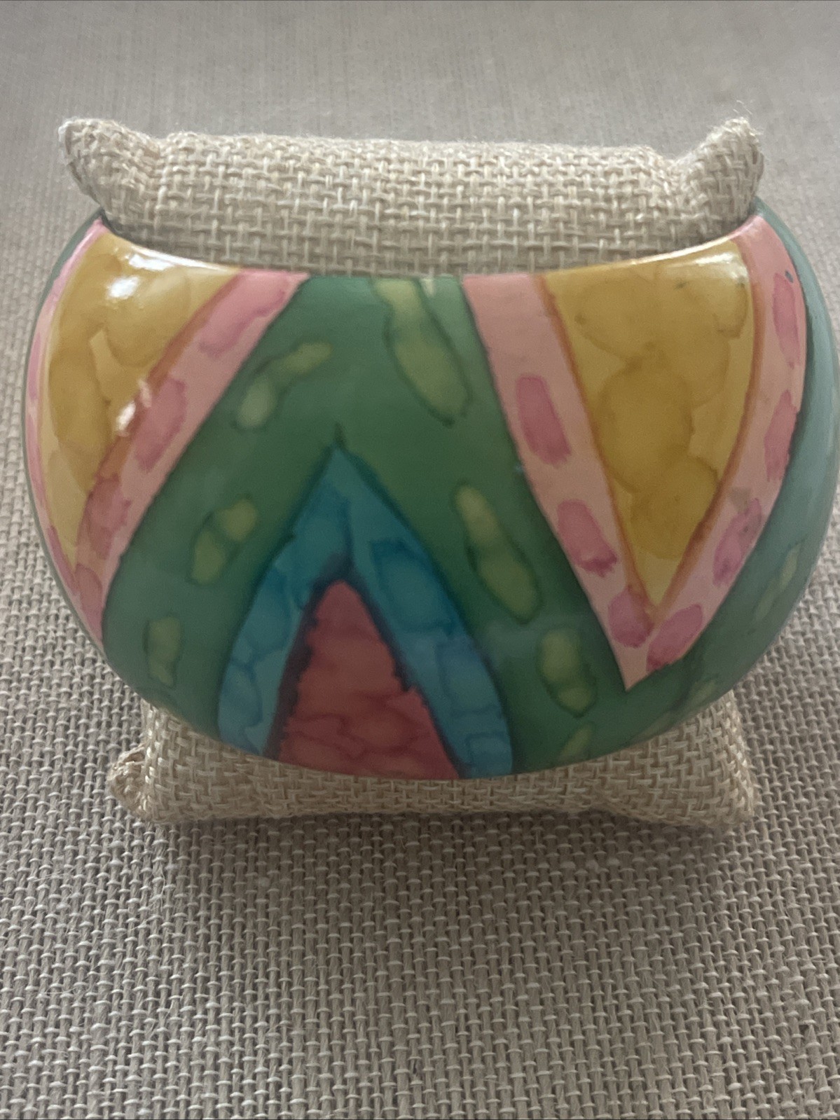 Vintage Multi Color Black Chunky Wide Wooden Bangle Bracelet “Gorgeous”