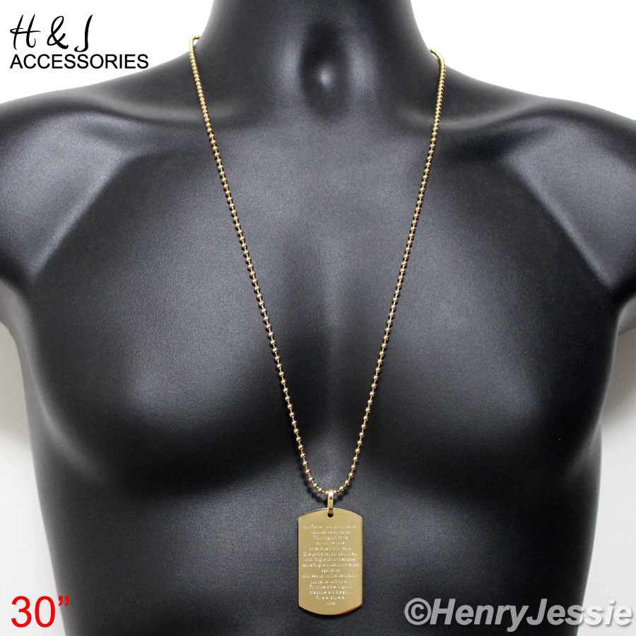 20″-30″MEN Stainless Steel Gold Plated Bead Chain Bible Verse Dog Tag Pendant*70
