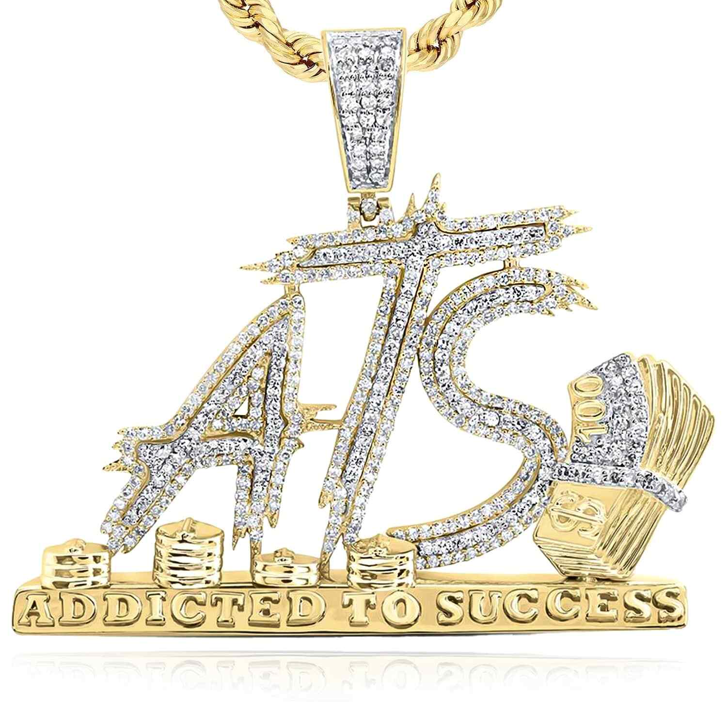 1.35CTW Real Diamond 10K Yellow Gold Cash Addicted to Success Pendant 1.7″
