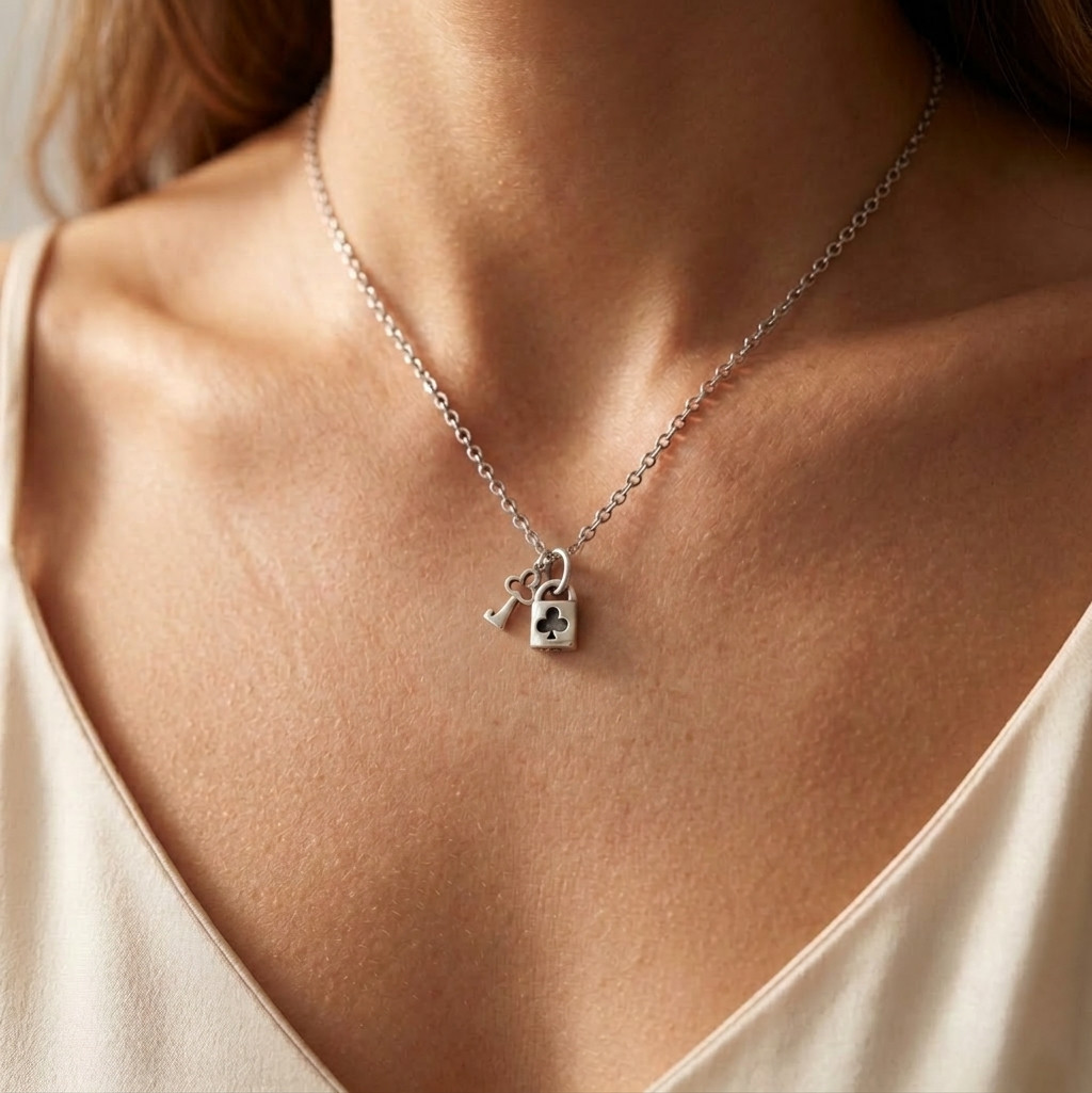 925 Sterling Silver Lock & Key Pendant Necklace Padlock Charm Gift for Her