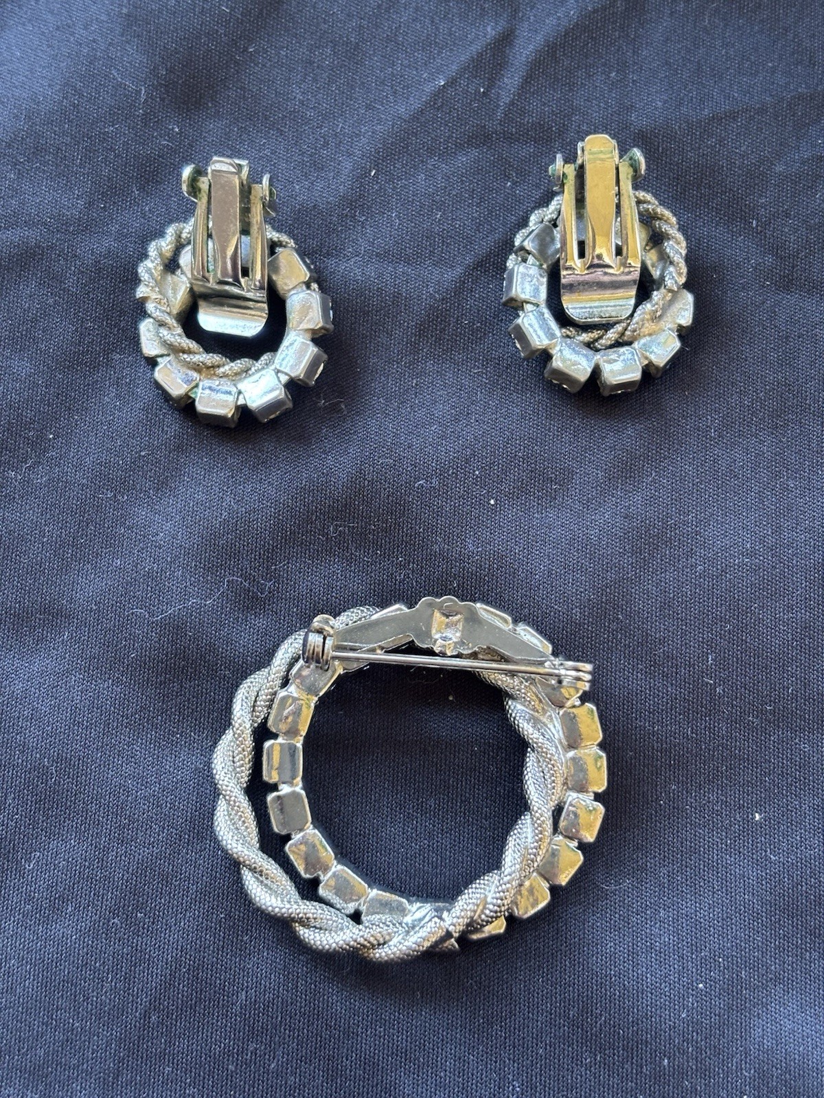 Vintage Rhinestone Earrings & Brooch Jewelry Sets