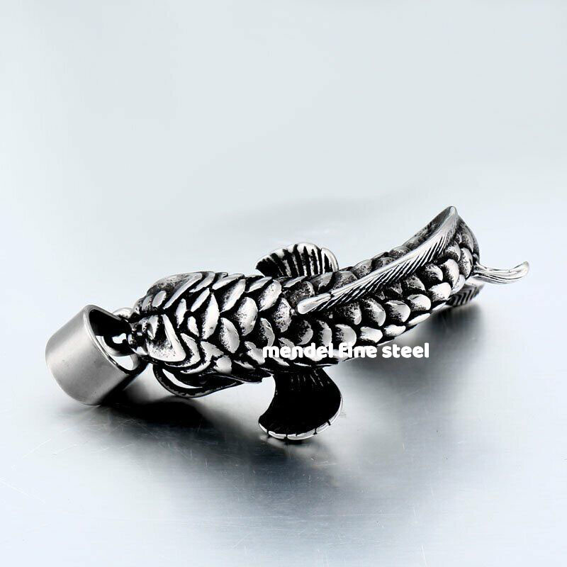 MENDEL Stainless Steel 3D Mens Articulated Fish Fishing Hook Pendant Necklace