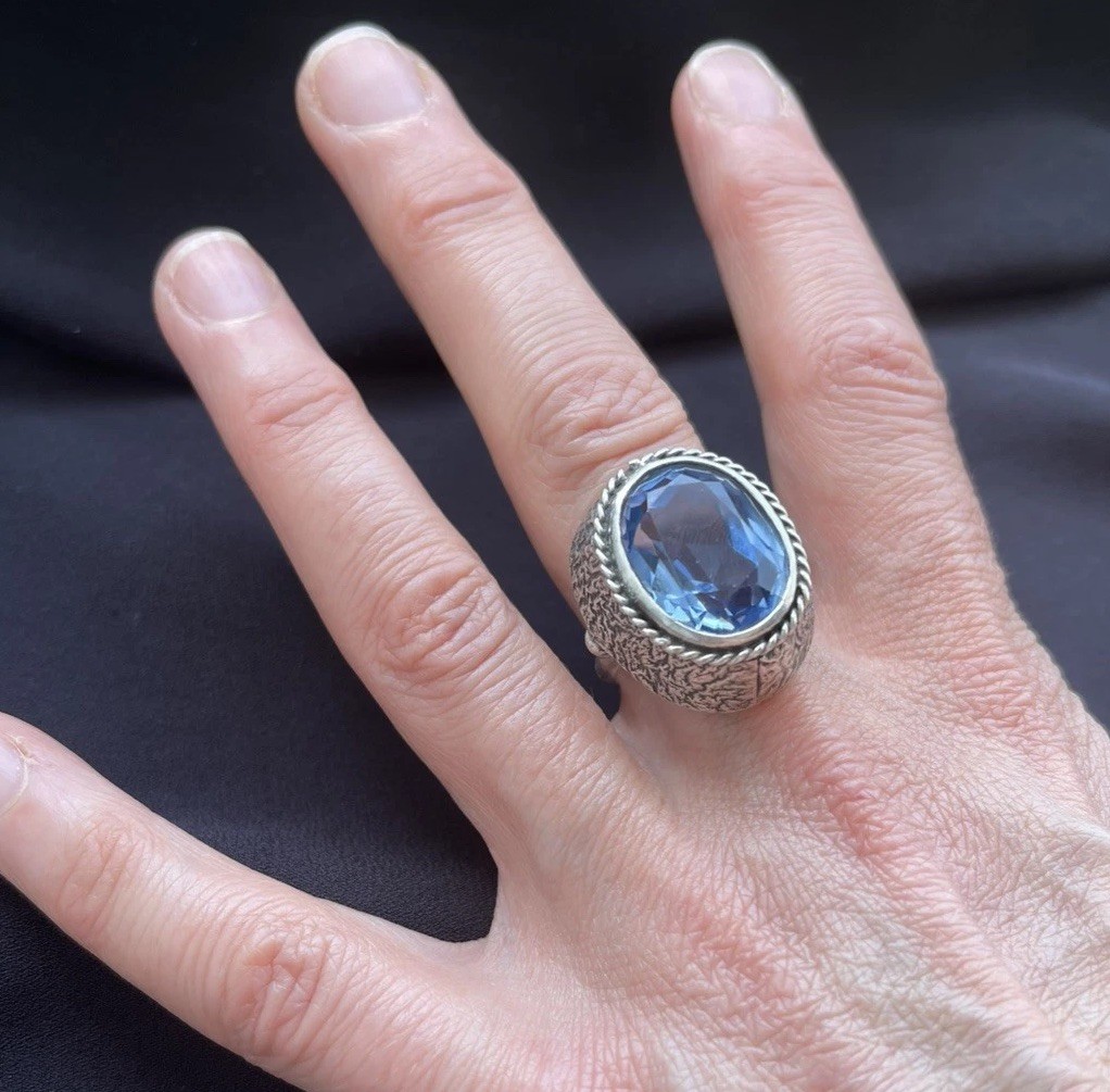 ORNO 12g Large Polish 800 Silver & Blue Stone Ring UK P1/2 Q Euro 57