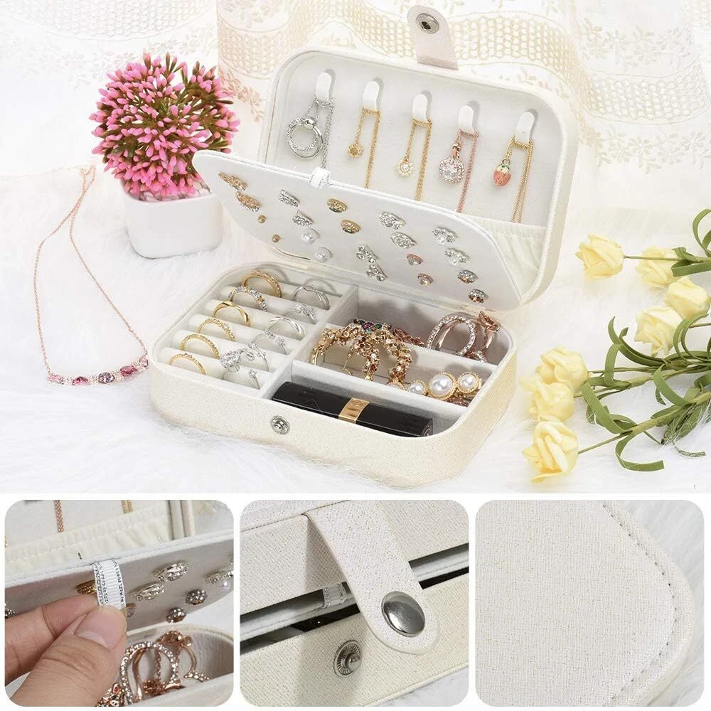 Double Layer Jewelry Box Organizer Case Rings Earrings Necklace Storage Portable