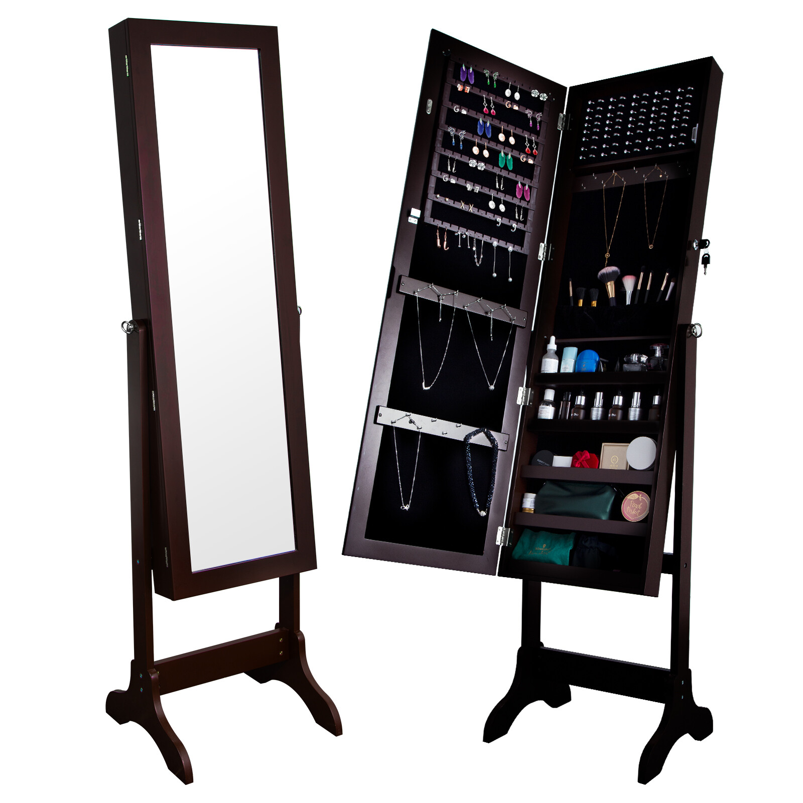 Free Standing Mirror Jewelry Cabinet Armoire Organizer storage Full Length US