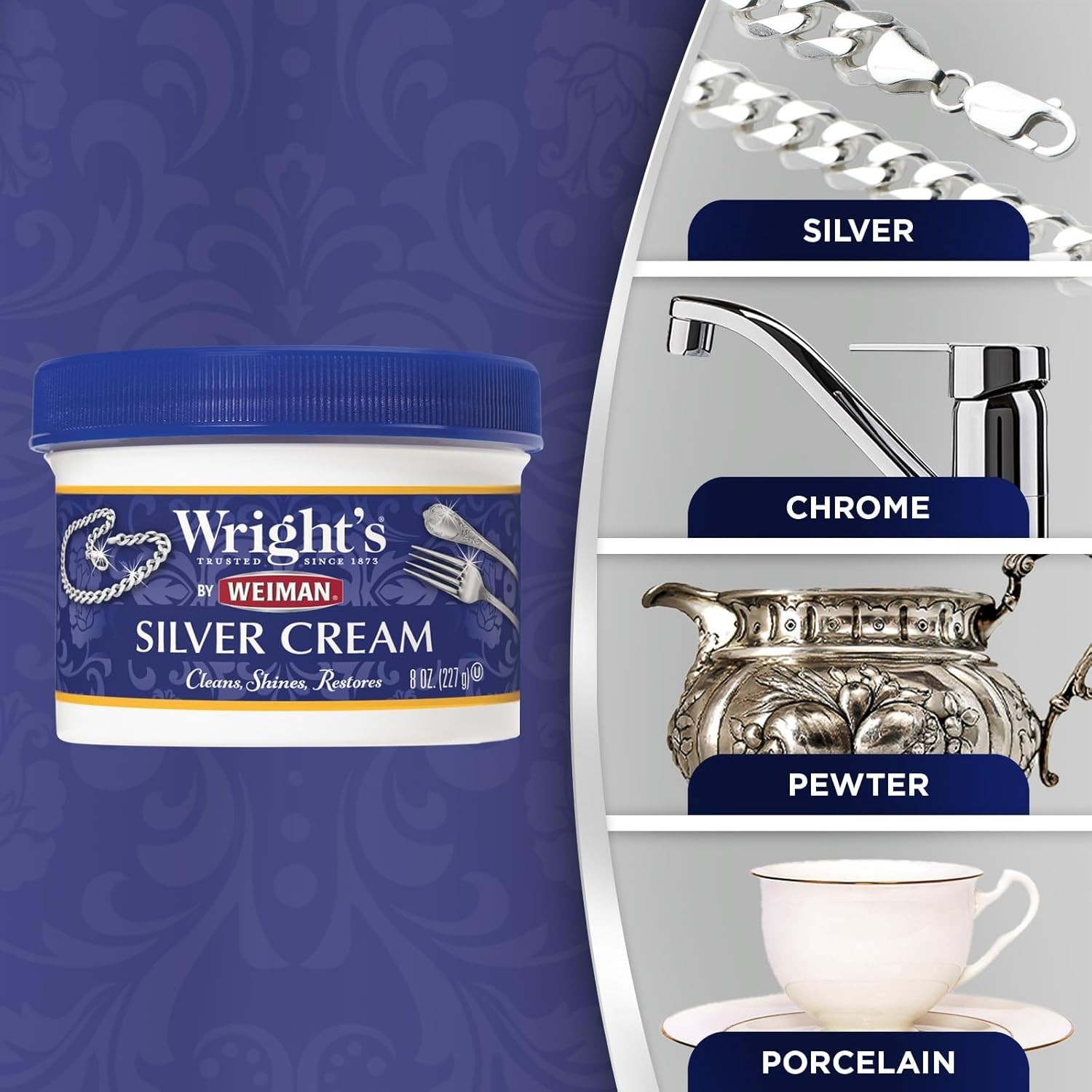 Gently Clean & Restore Silver with Wright’s Ammonia-Free Polish Cream – 8 oz