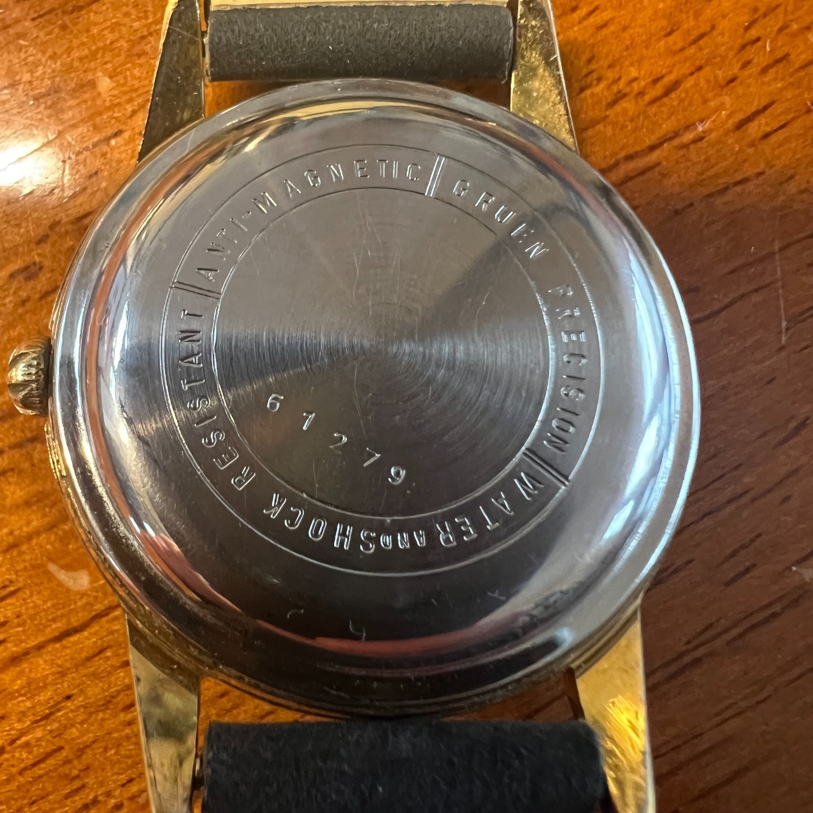 Vintage Gruen Automatic Watch, Gold Tone Case, Black Dial, Mid-Century Men’s
