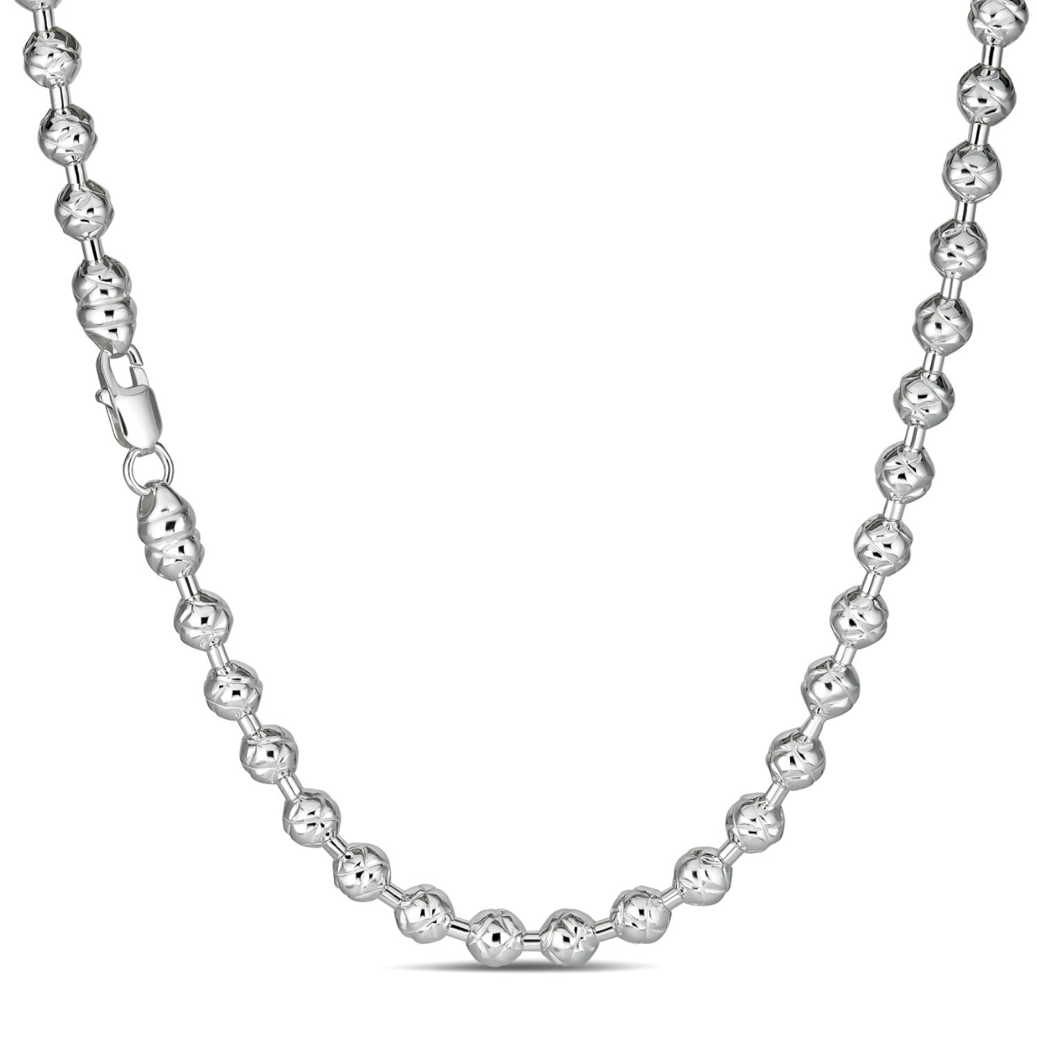 Solid 925 Sterling Silver 6mm Ball Bead Chain Moon Cut Dog Tag Mens Necklace