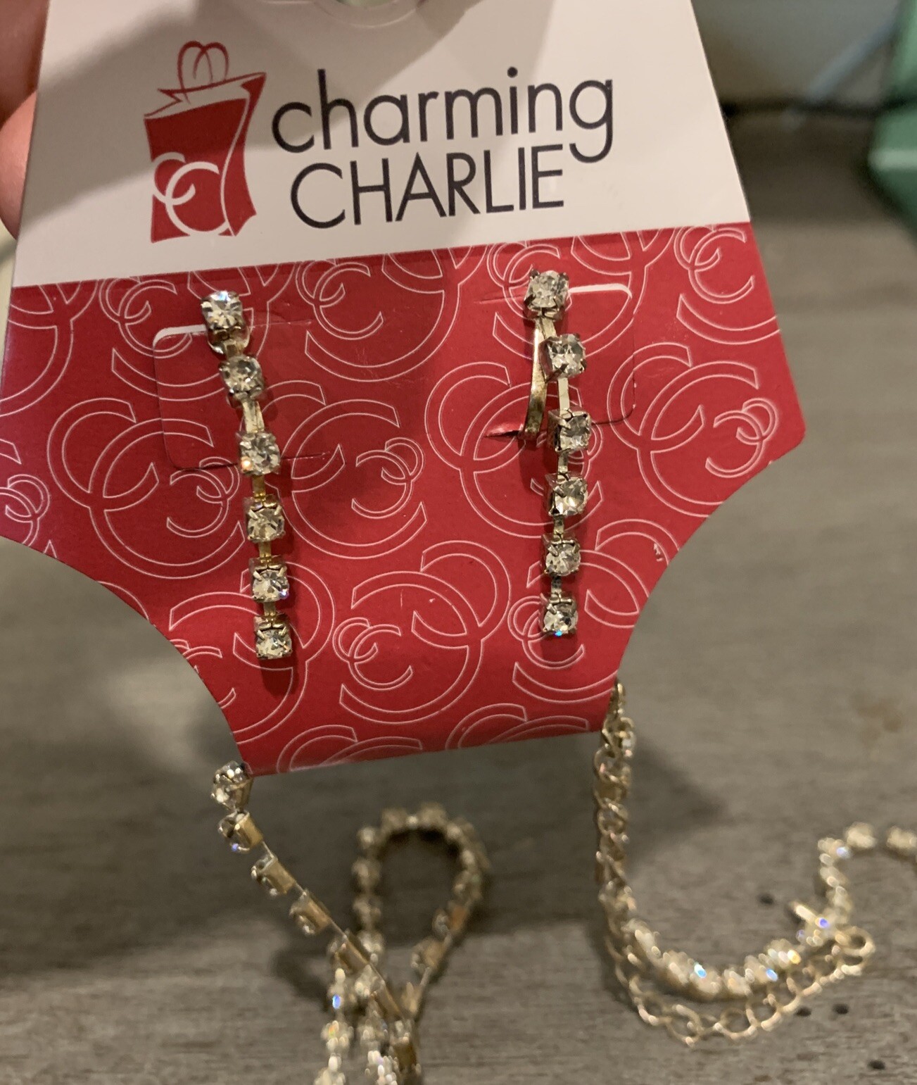Charming Charlie Special Occasion Rhinestone Collar Necklace & Clip On Earrings