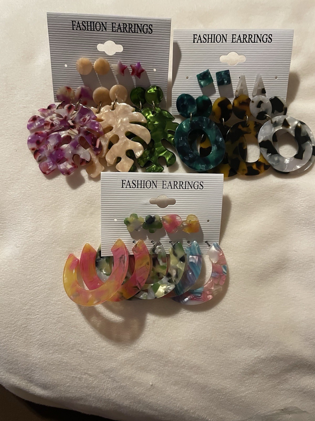 Lot of 3 Multicolor Plastic Hoop & Dangle/Drop Earrings Set Butterfly Back