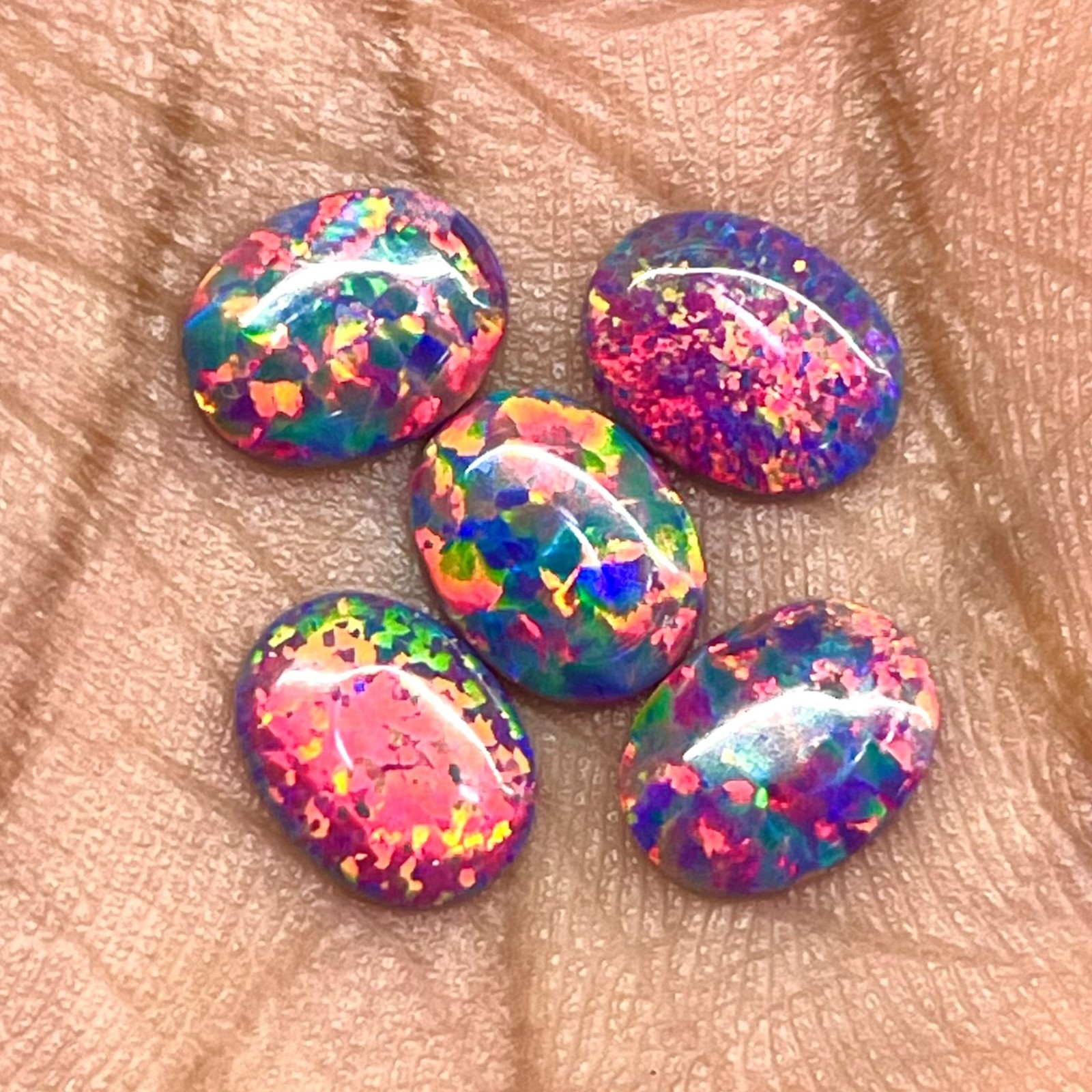 3 Pcs Australian Black Opal 9x7mm Oval Cabochon 5A Quality Lab Created Gemstones