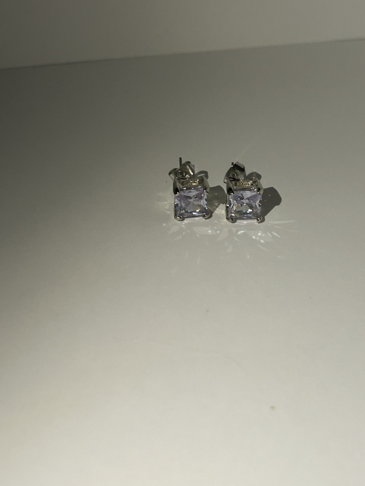 8mm Princess Cut Zircon Stud Earrings Silver Plated Diamond Alternative