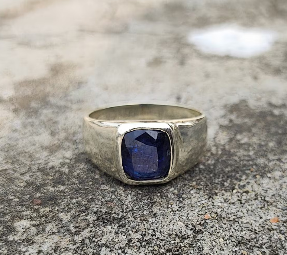 Natural Blue Sapphire Statement Ring 925 Silver Vintage Ring Handmade Jewelry