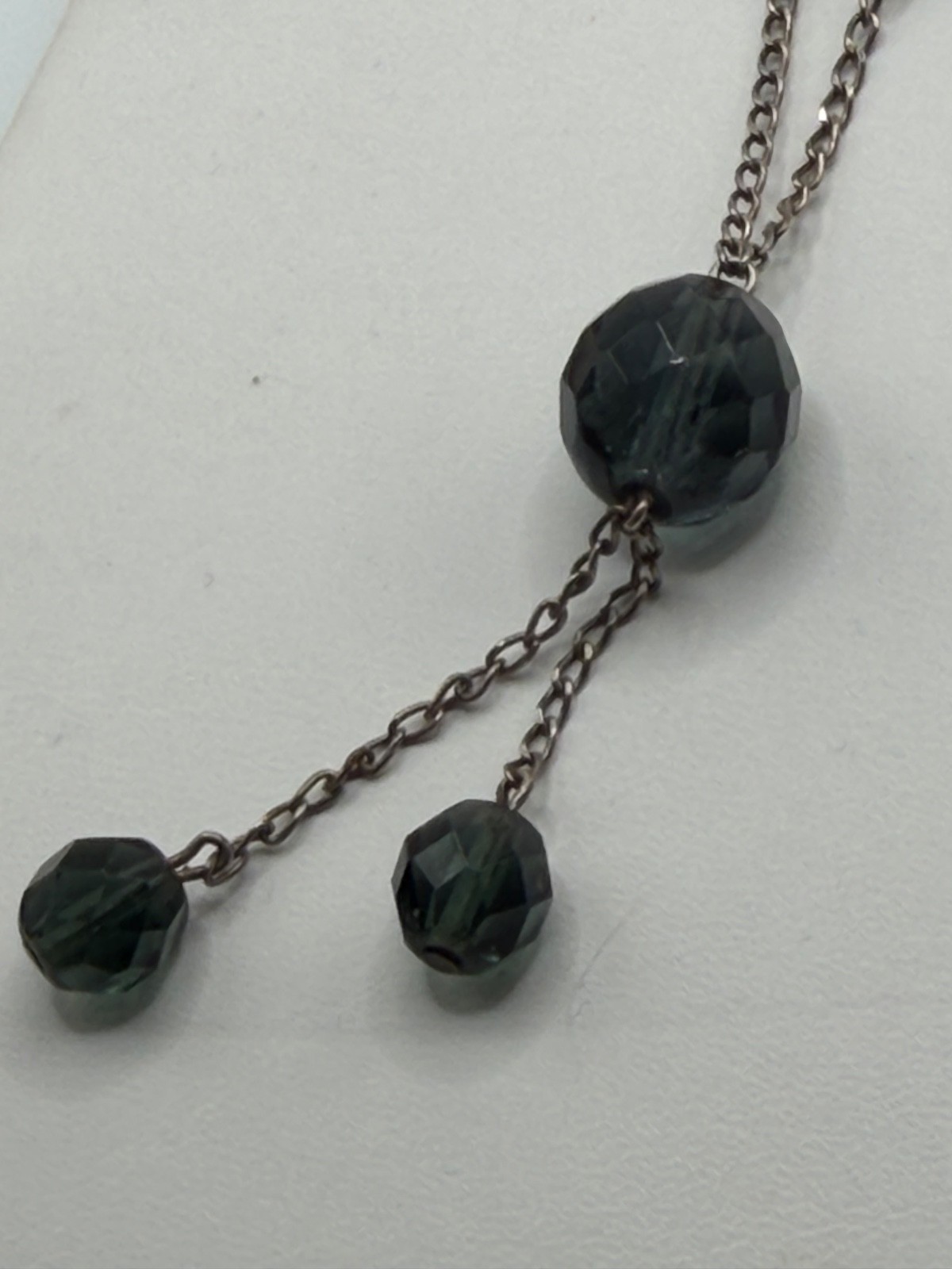Sterling Silver Glass Blue Gray Bead Y Drop Necklace Lariat Italy 925 9.6 gram