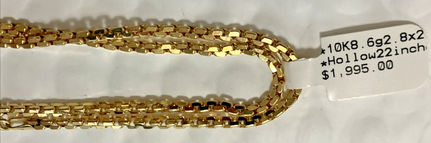 10k Real Gold Rounded Box Chain Semi-Solid/Hollow 8.6Grams 2.8×2.2mm 22” NWT 10K