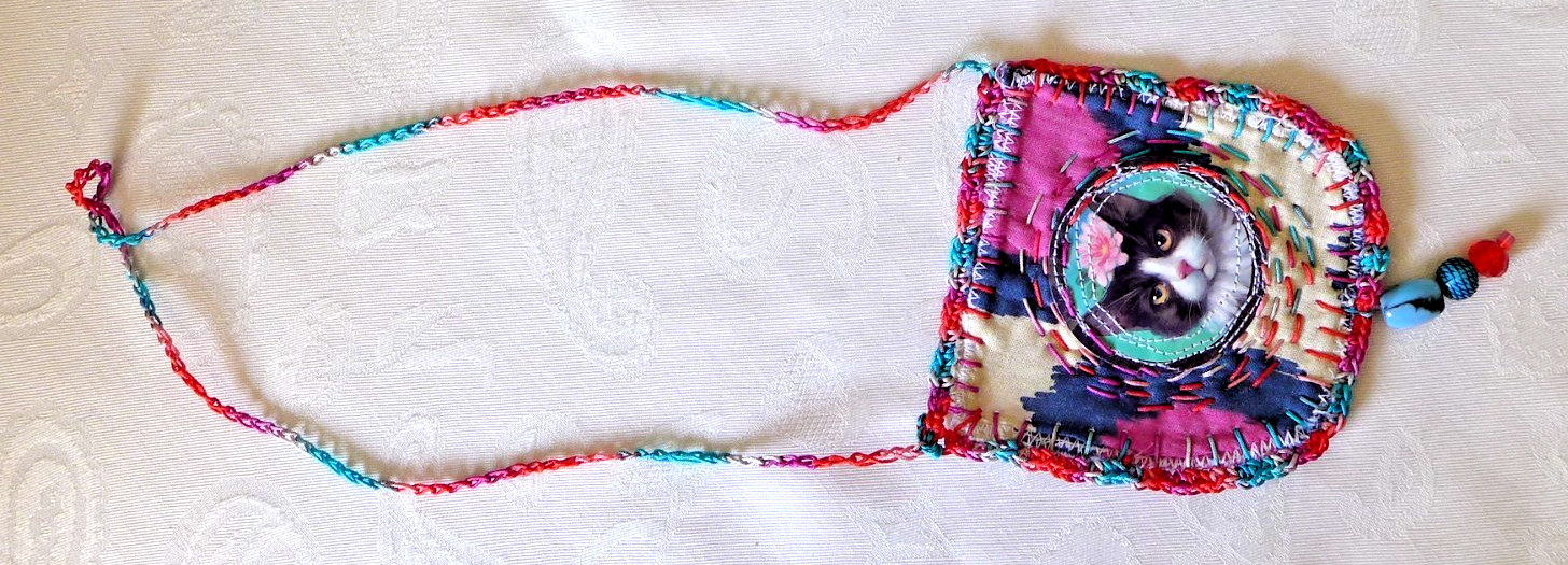Handmade Crocheted art Necklace Cotton Fabric embroidered crocheted+ Beads
