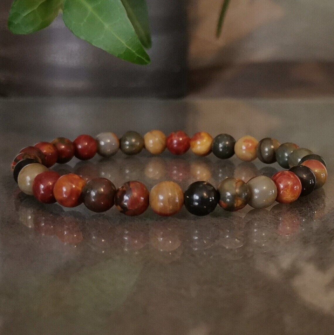 Natural Red Creek Jasper 8mm Beads Crystal Healing Reiki Stretch Yoga Bracelet