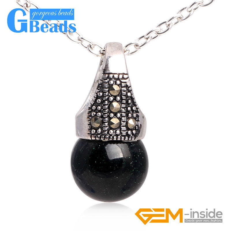 12mm round beads Marcasite silver pendant 12x24mm FREE gift box + necklace chain