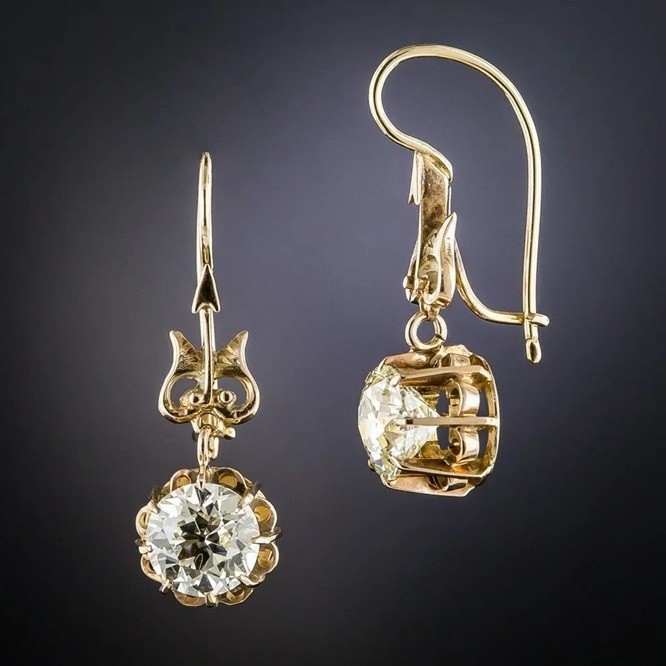 1.50Ct Round Cut Diamond Lab-Created Hook Drop Earrings 14K Yellow Gold Plated