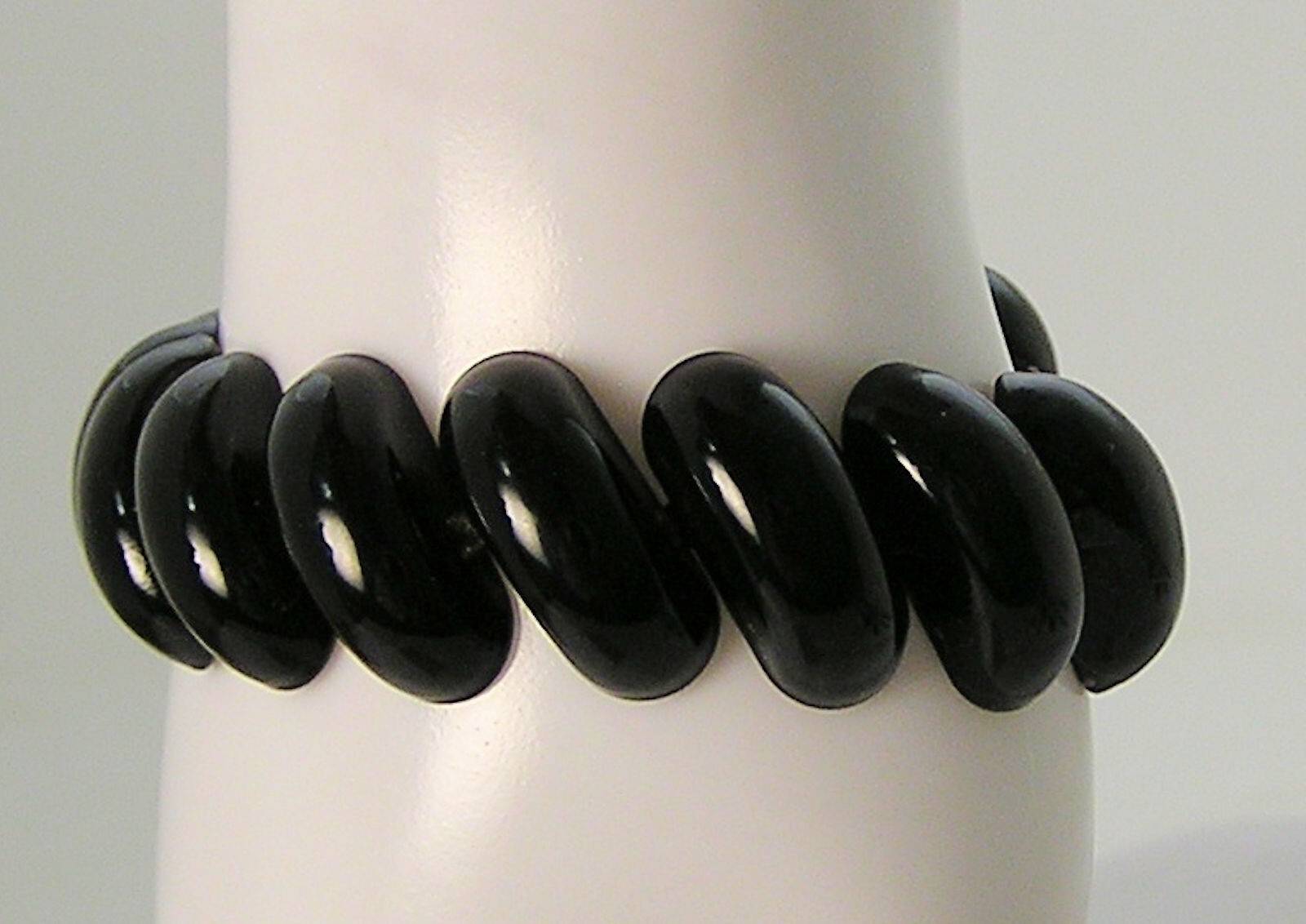 Vintage Napier Black Enamel Angled Oval dome Capsule Link Bracelet Earrings Set