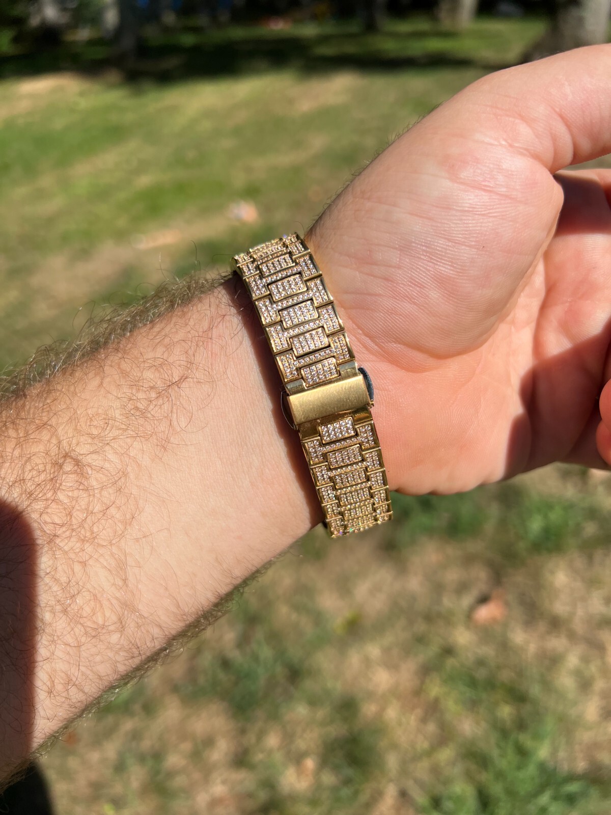 Real Mens Watch Fully Iced Gold Over Stainless Steel Bust Down Out 41mm Hip Hop