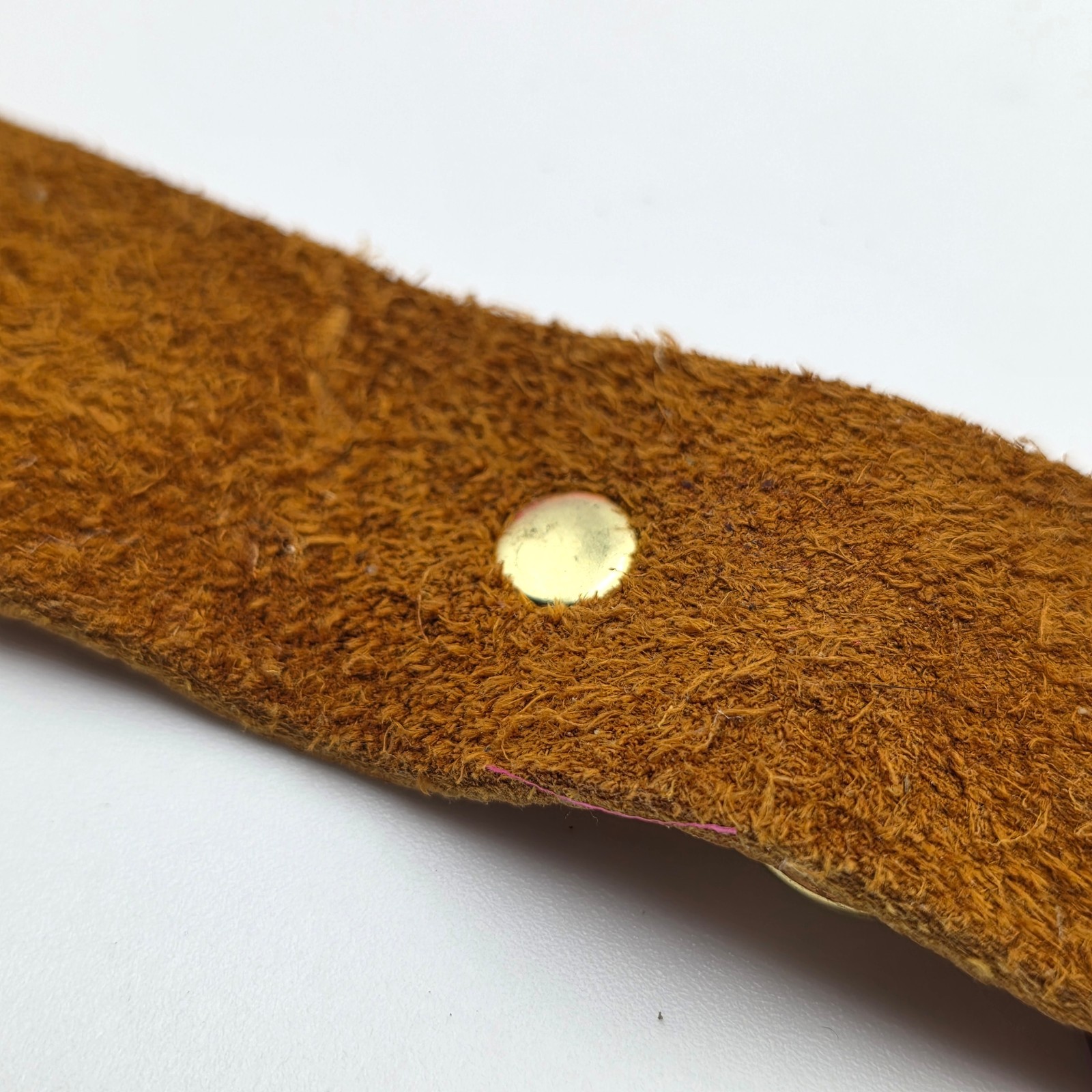 Vintage Artisan Brown Leather Cuff Bracelet Maroon Glass Cabochon Gold Tone Boho