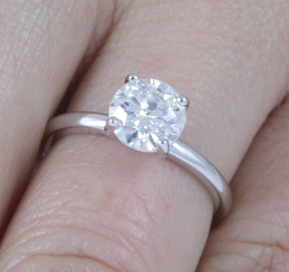 1.2ct GRA VVS Moissanite Solitaire Sterling Silver Engagement Ring 2.5-15 S10493