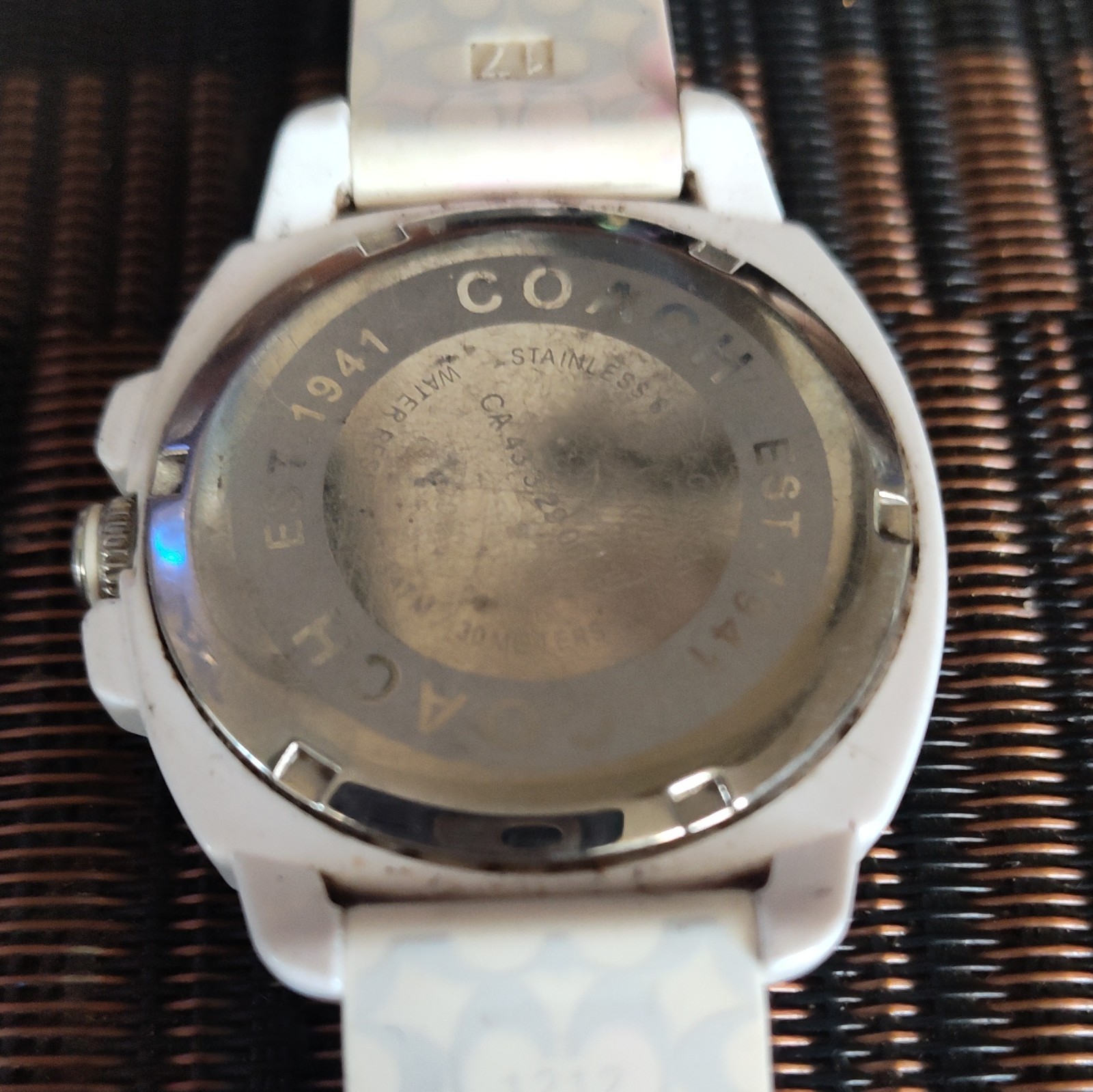Coach Poppy Quartz Analog Wristwatch Pink Logo Dial White Rubber Strap w/ Box