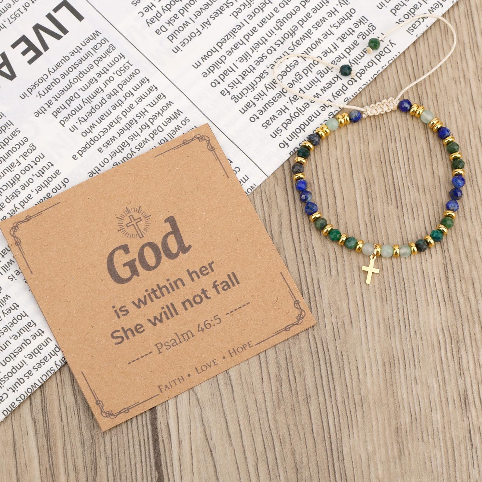 Mikovivi Christian Cross Bracelet, Adjustable Copper Alloy, Multicolor, Natural