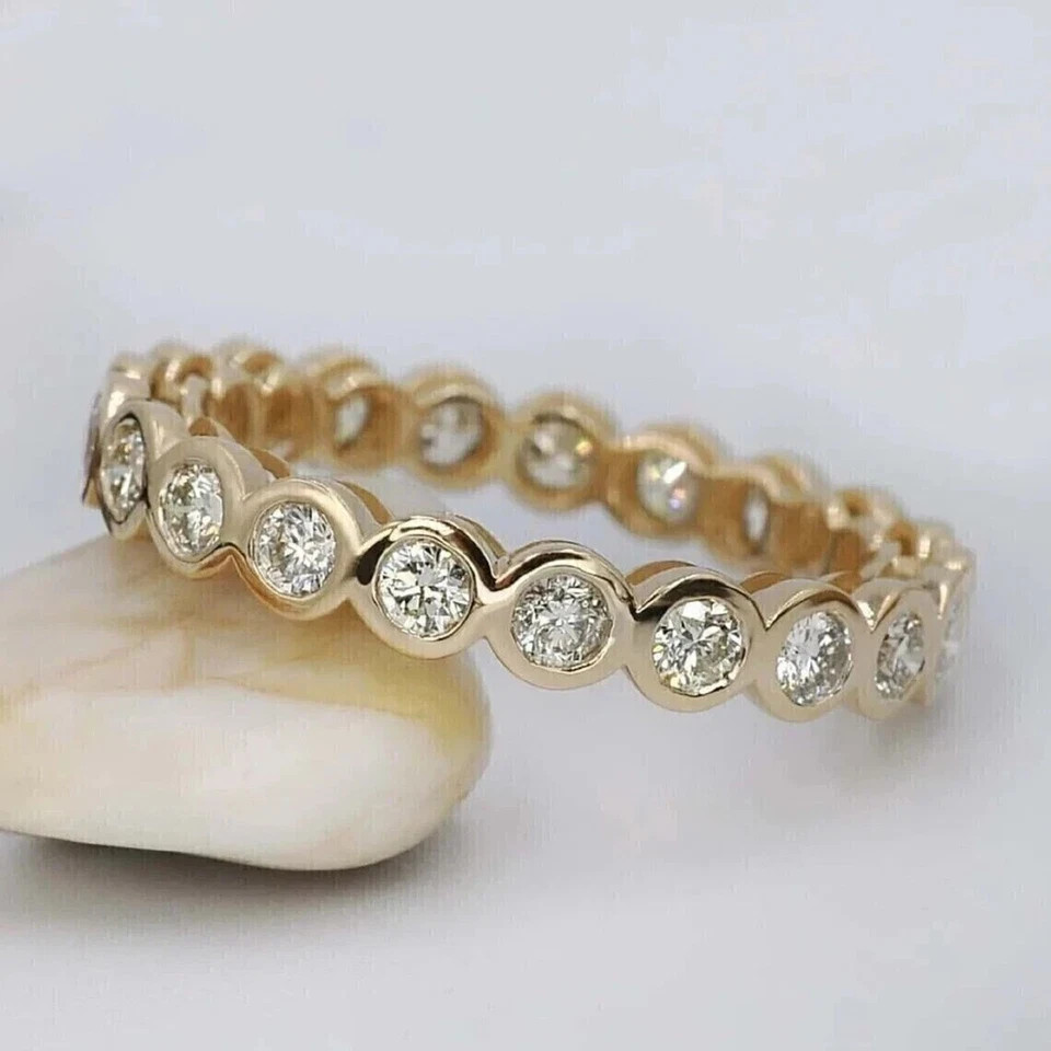 3.00Ct Round Cut Natural Diamond Eternity Wedding Band 14K Yellow Gold Size 5 6