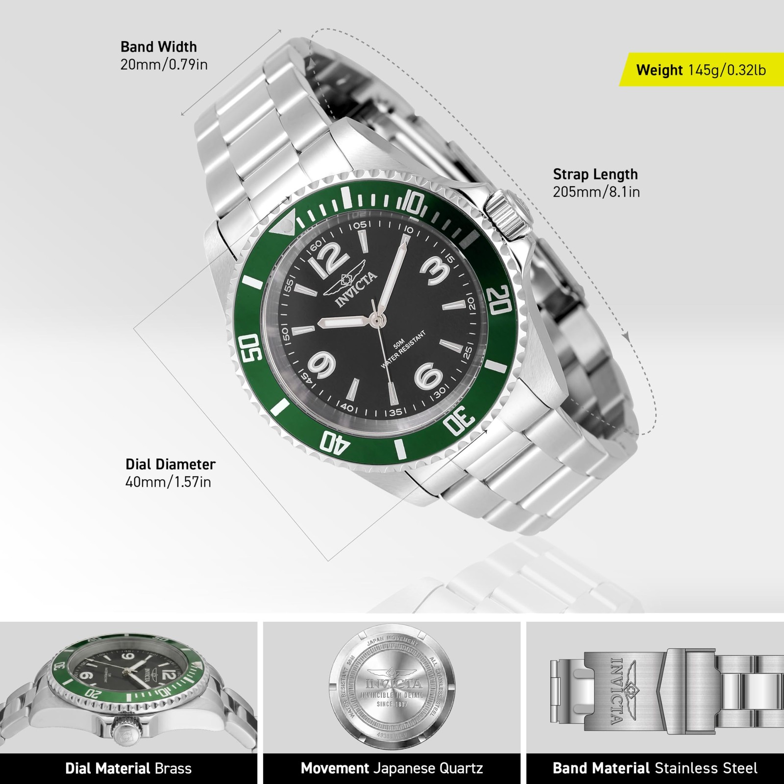 Specialty Men 40mm Stainless Steel Steel Black dial PC21J Quartz