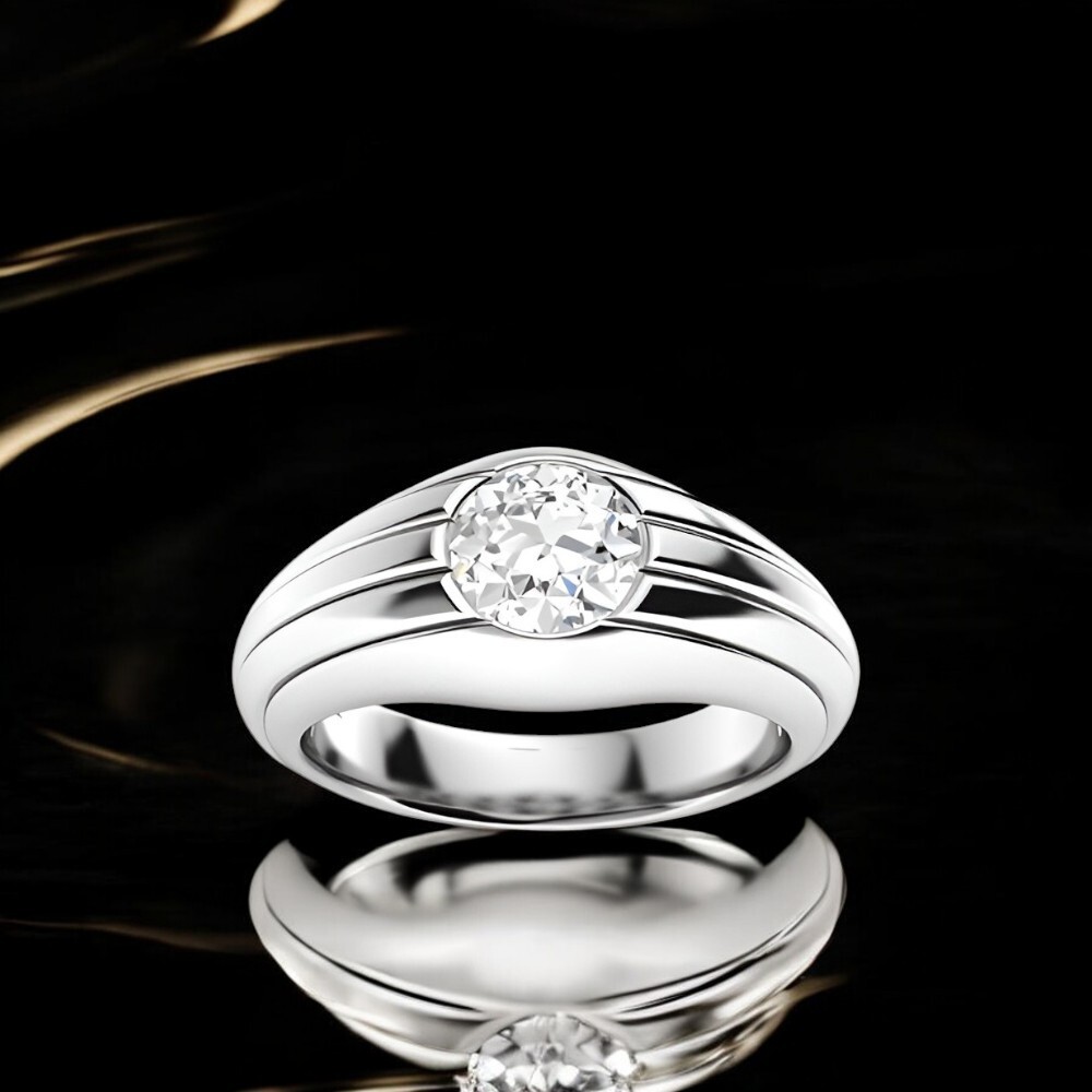 Diamond Platinum Ring For Men Lab Created IGI Round 1 Carat Band 8 MM PT950
