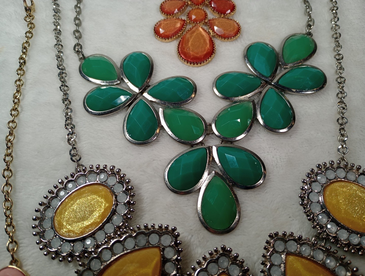 4 Statement bib Necklaces Lot Pink Green Orange Yellow Chunky Fashion Jewelry