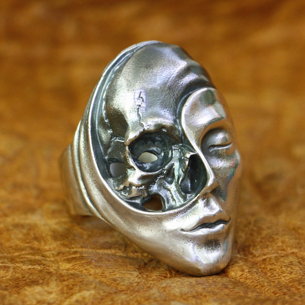 925 Sterling Silver Life Death Heaven Hell Skull Face Ring Punk Jewelry TA179 EZ