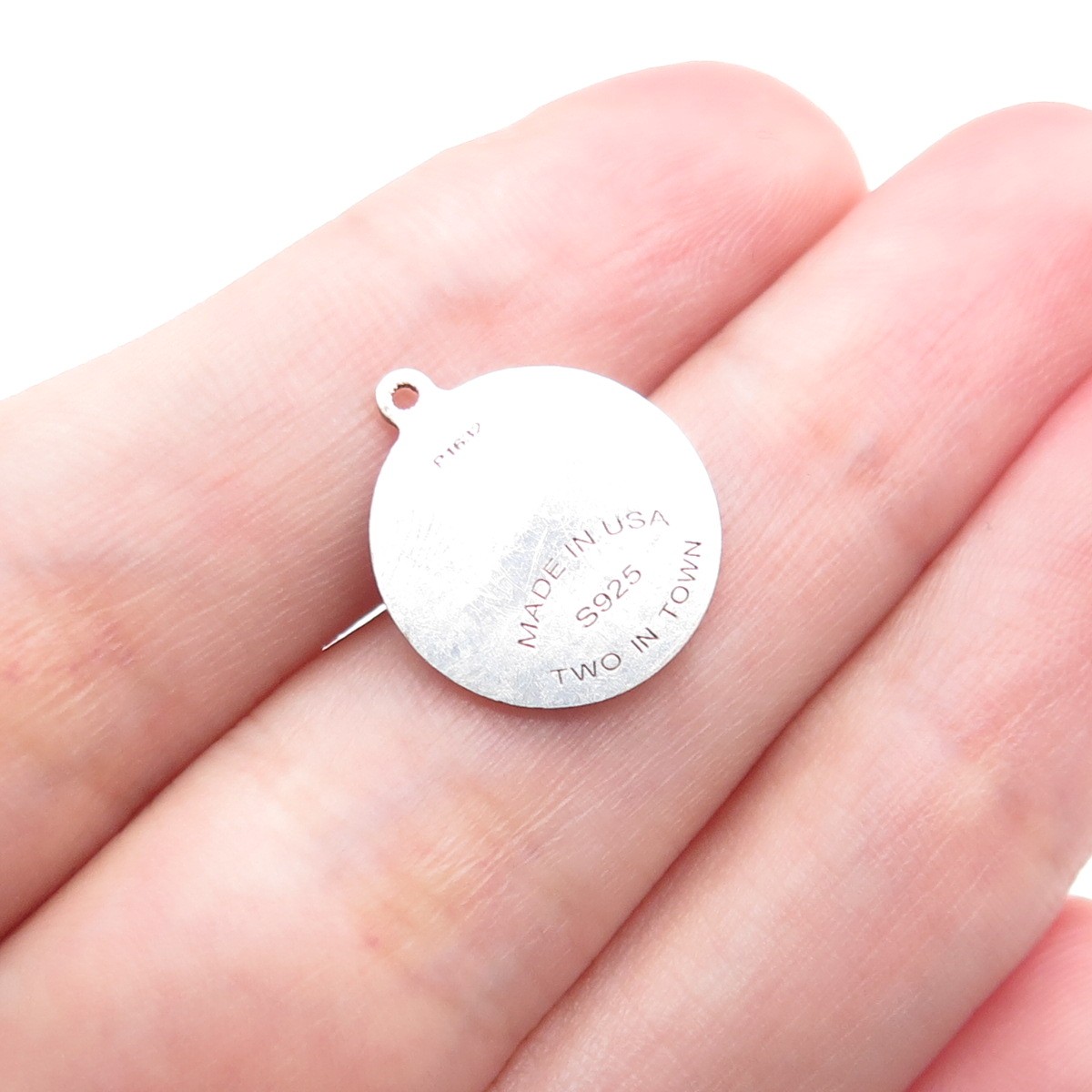 TWO IN TOWN 925 Sterling Silver Engraved Dog Round Tag Minimalist Charm Pendant