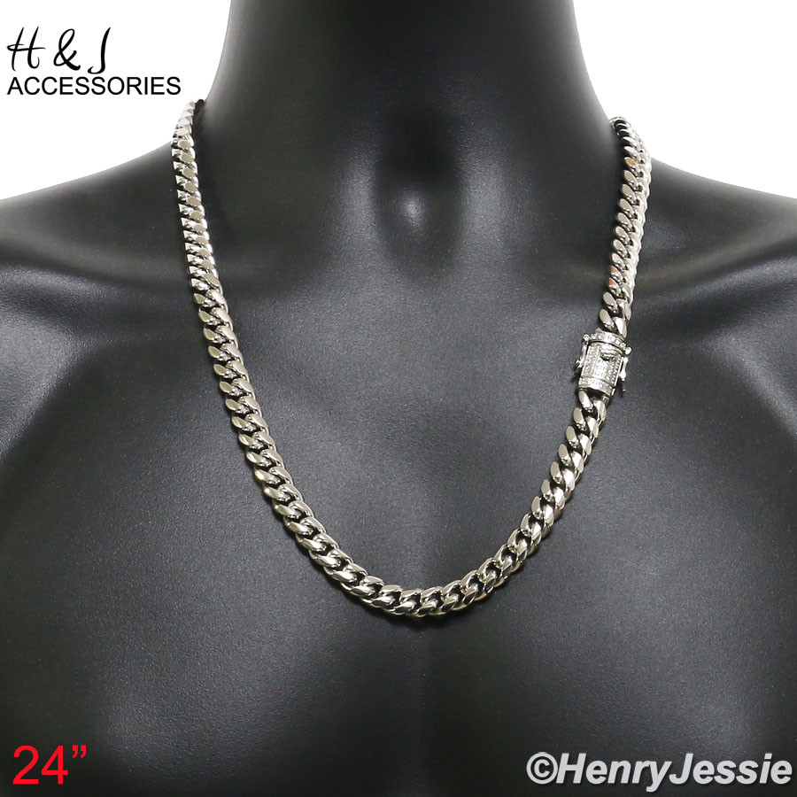 18-40″Stainless Steel 7/10/12/14mm Silver ICY CZ Miami Cuban Chain Necklace*158
