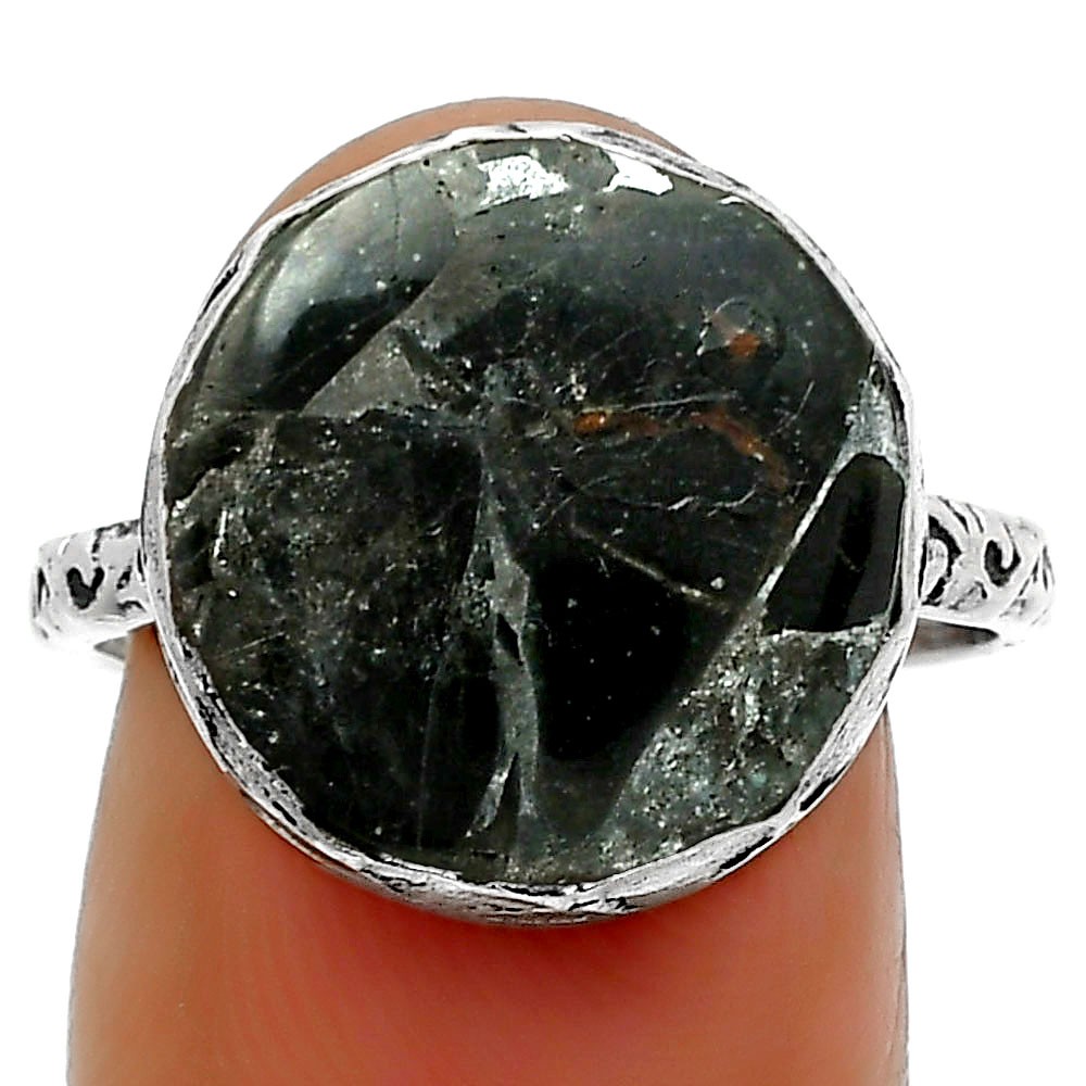 Natural Obsidian And Zinc 925 Sterling Silver Ring s.8.5 Jewelry R-1191