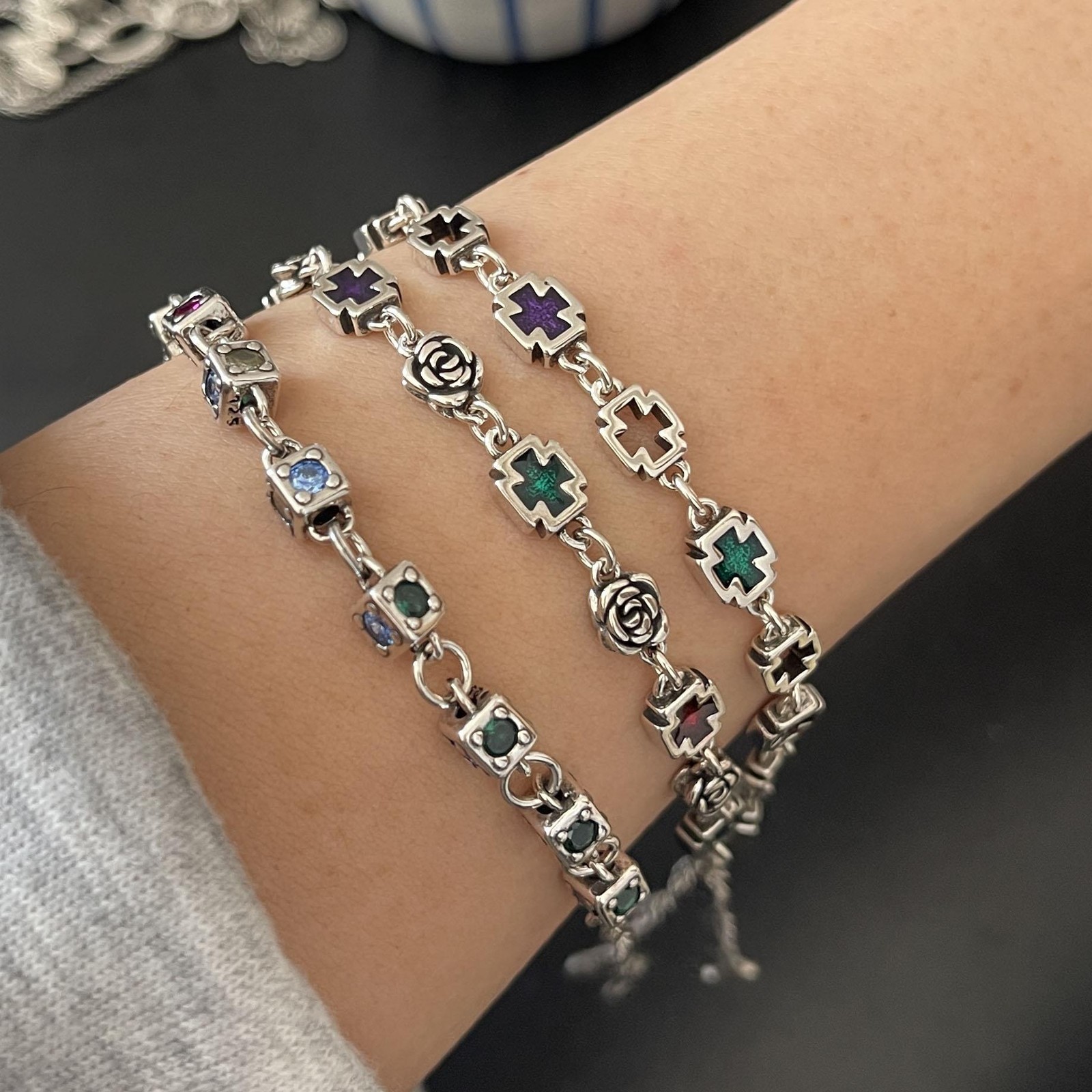 Solid 925 Sterling Silver Retro Cross Bracelet Vintage CZ Handmade Unisex Gift