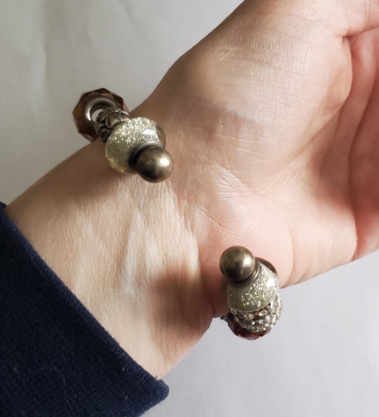 Rhinestone Beaded Charm Cuff Bracelet