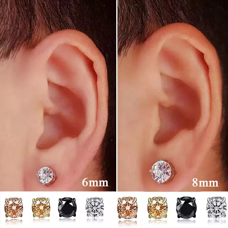 Magnetic Stud Earrings 6/ 8MM For Women Men Non-Piercing- Pair Stainless Steel